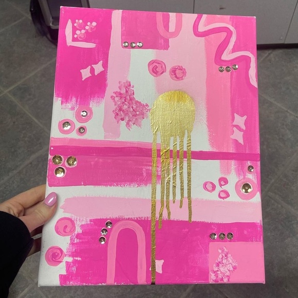 HAND MADE 11x14 Pink Abstract Painting - Picture 1 of 1